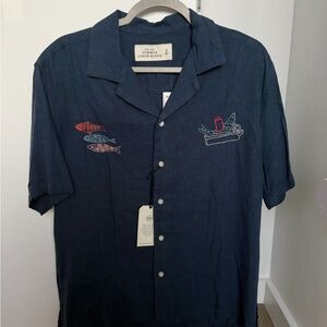 Abercrombie & Fitch Dark Blue Shirt with Embroidered Fish